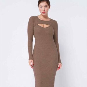 SEXY Cut out ribbed knit shrug midi dress brown AGRADE med